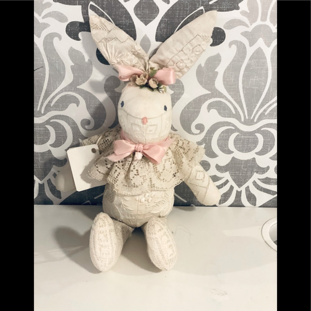 1930 lace bunny made from antique table cloth .